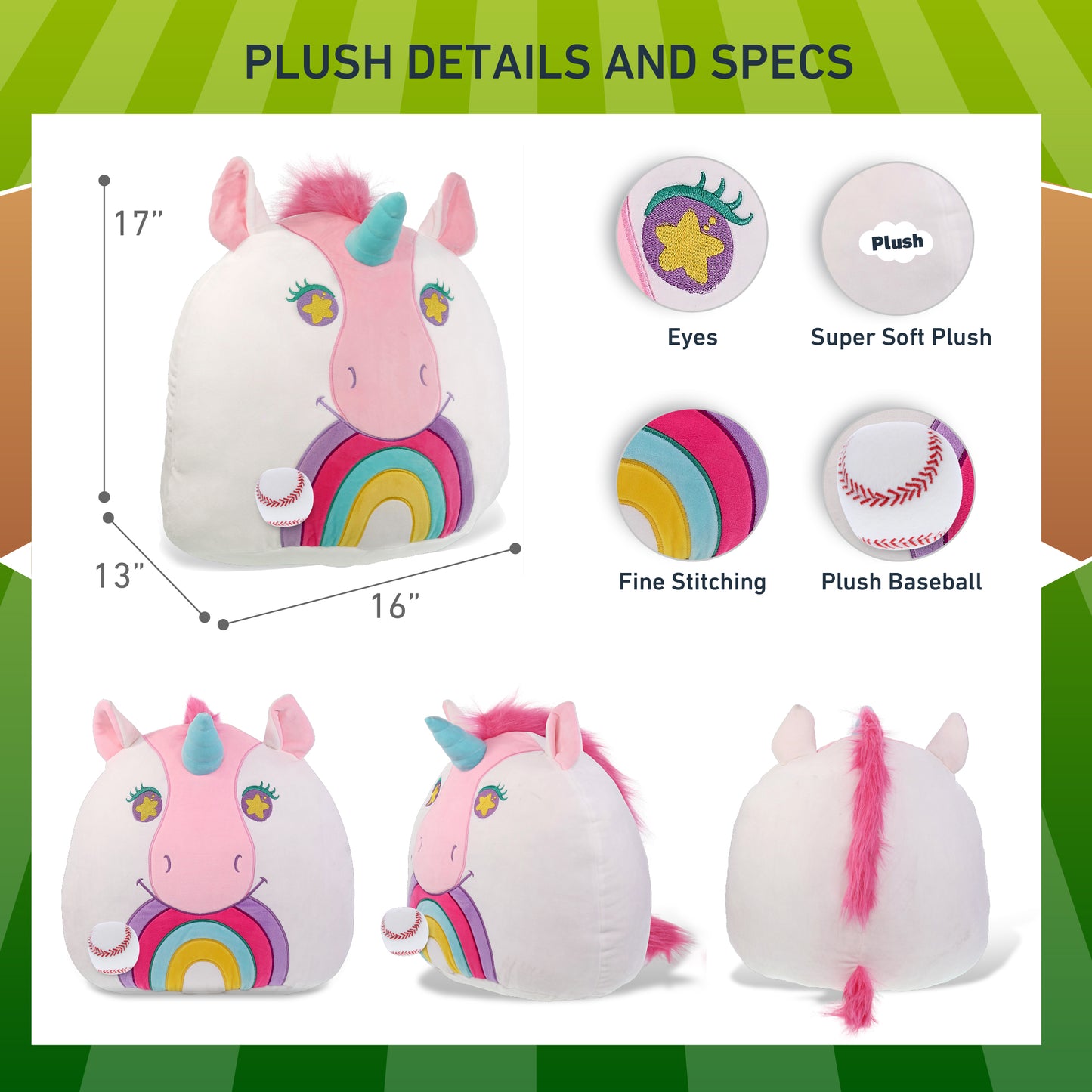 SNUG-MOOSHIES PLUSH - UNICORN 17" with Baseball Plush