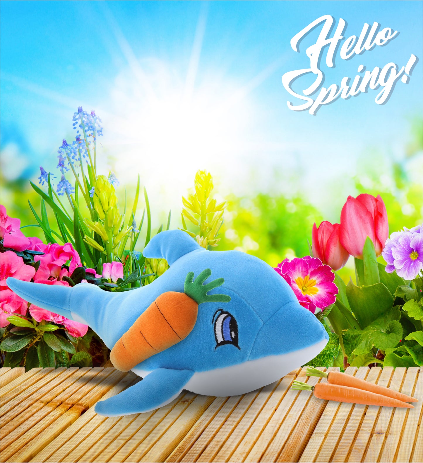 DolliBu Happy Easter Baby Soft Plush Blue Dolphin with Carrot Plush - 5 Inches
