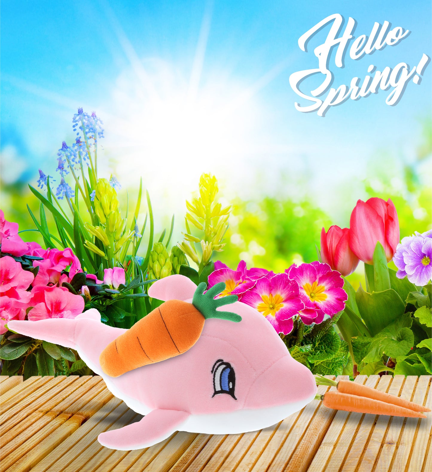 DolliBu Happy Easter Baby Soft Plush Pink Dolphin with Carrot Plush - 5 Inches