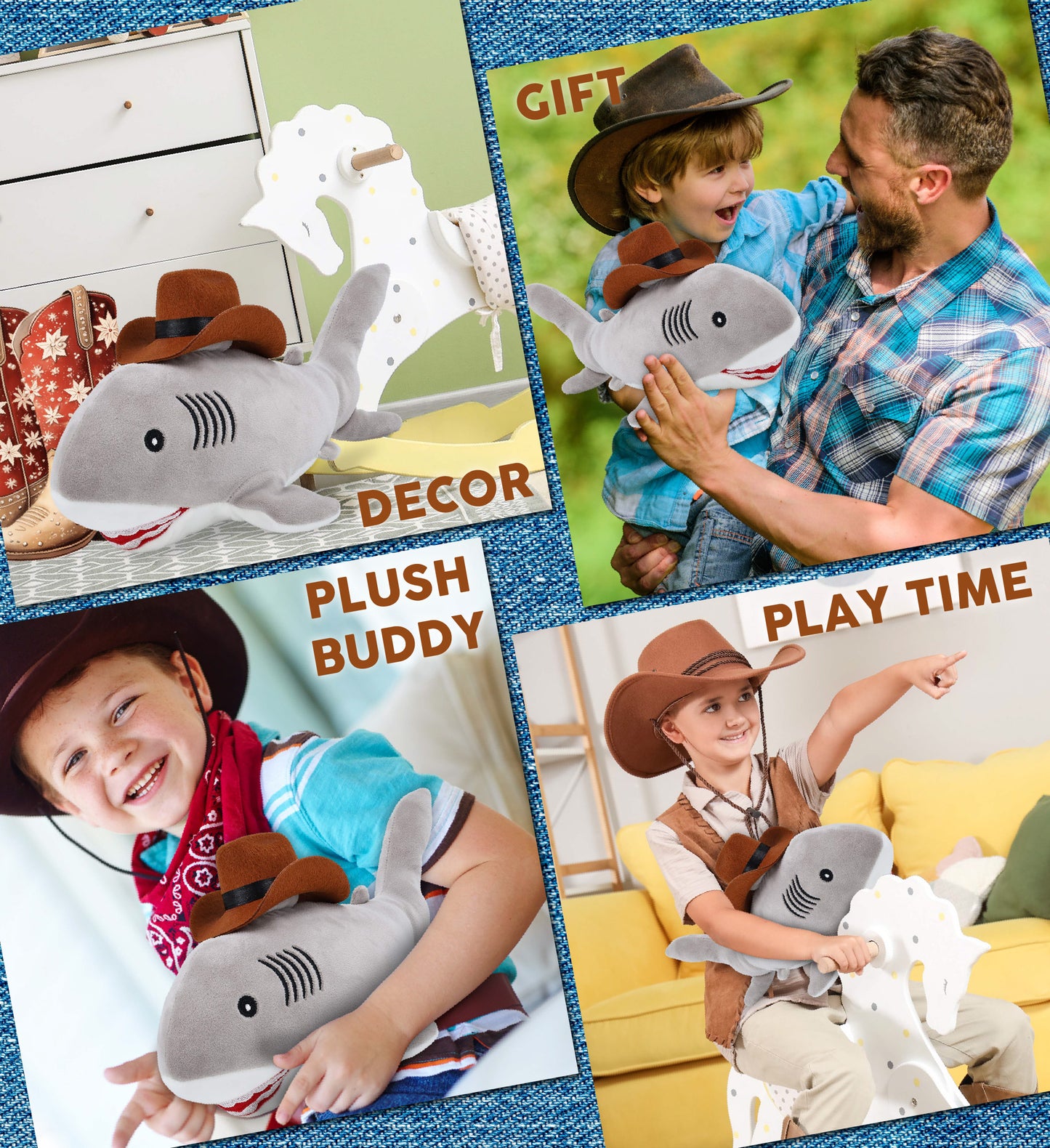 BABY SOFT PLUSH - GREY SHARK COWBOY DRESS UP