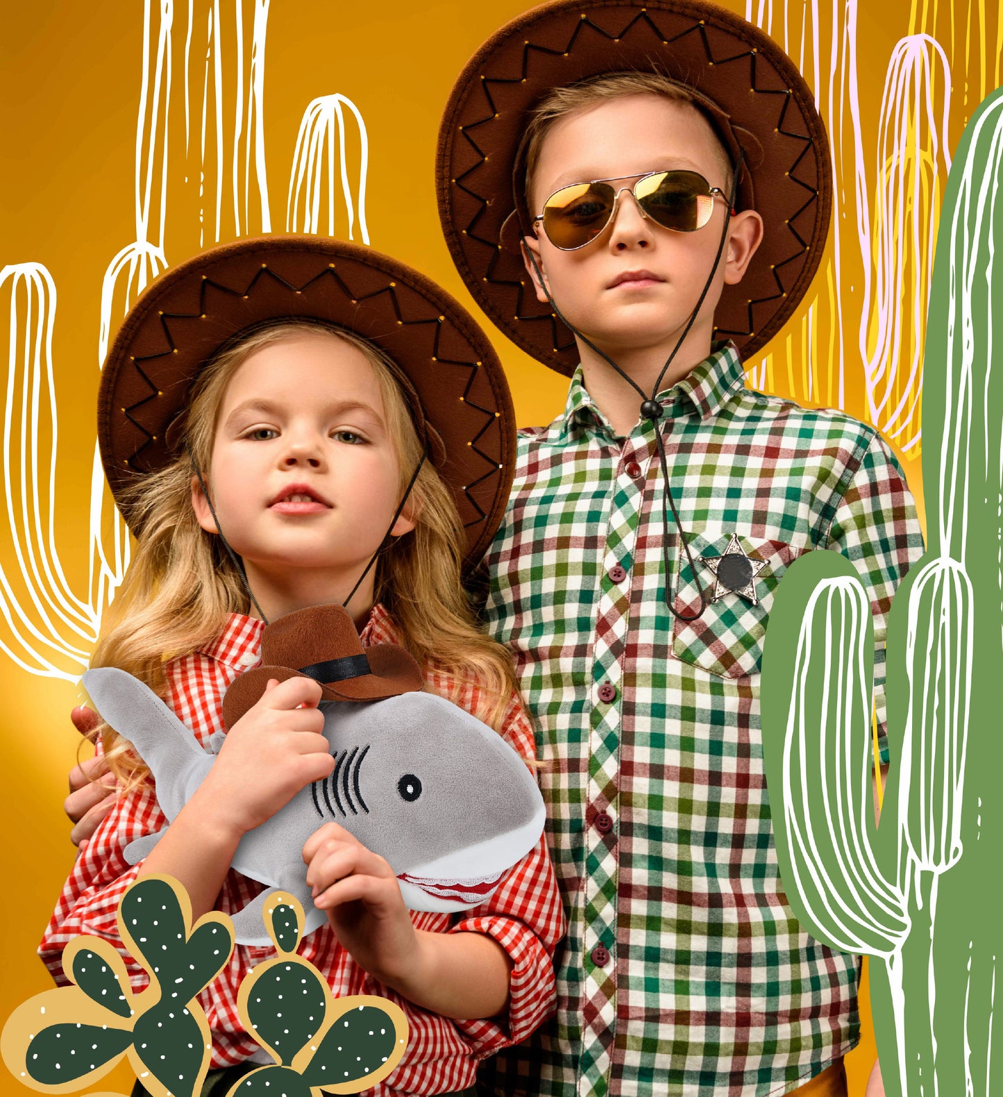 BABY SOFT PLUSH - GREY SHARK COWBOY DRESS UP