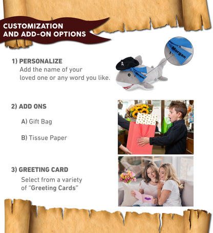 BABY SOFT PLUSH - GREY SHARK WITH PIRATE DRESS UP