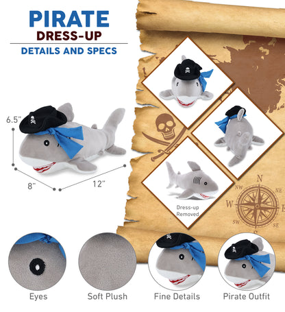BABY SOFT PLUSH - GREY SHARK WITH PIRATE DRESS UP
