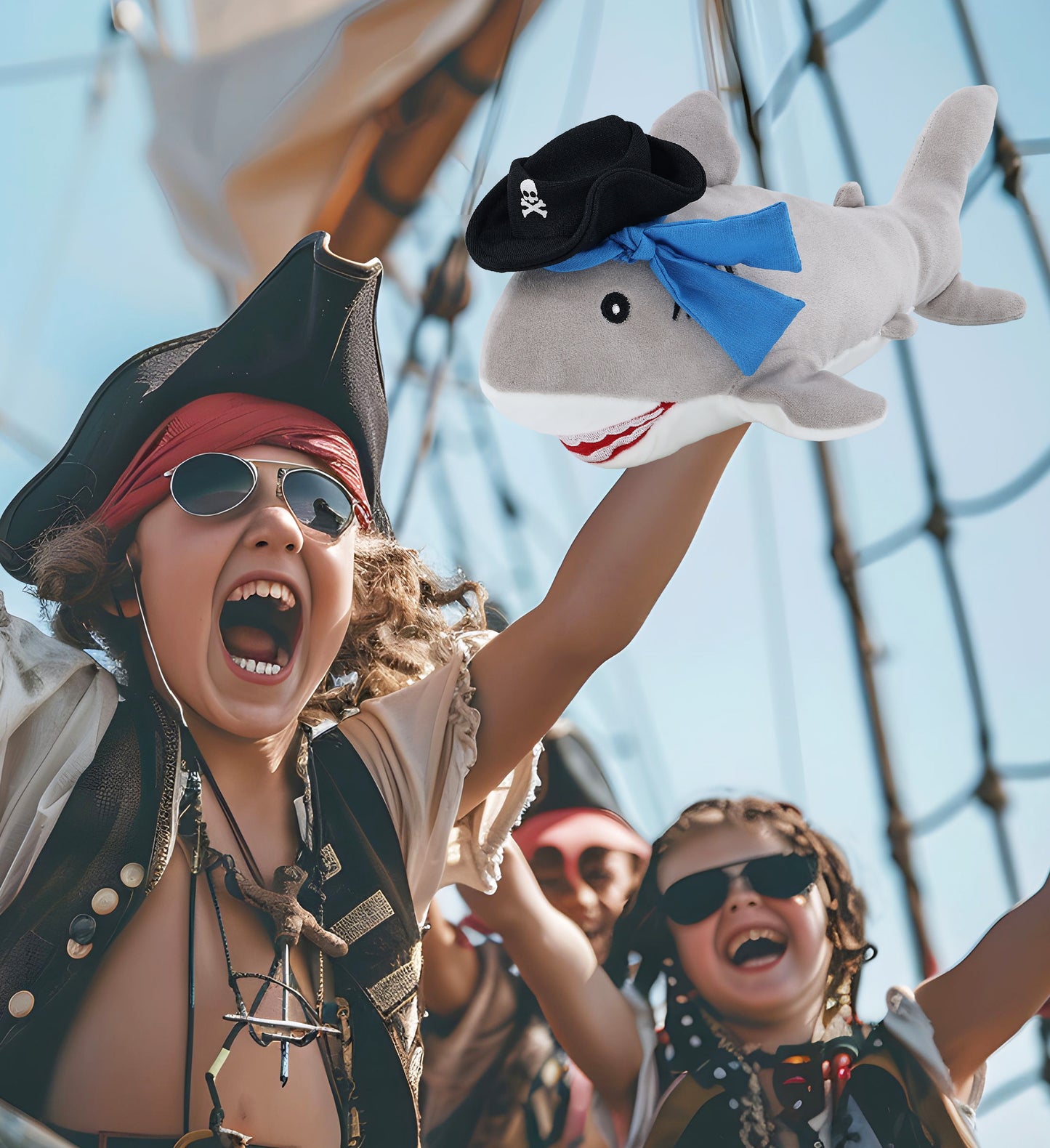 BABY SOFT PLUSH - GREY SHARK WITH PIRATE DRESS UP