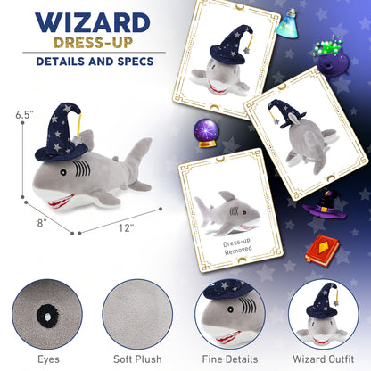 BABY SOFT PLUSH - GREY SHARK WITH WIZARD DRESS UP