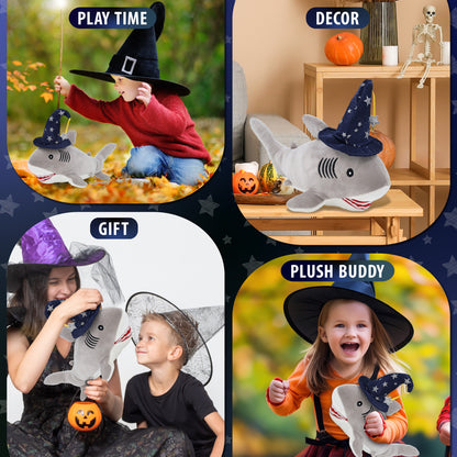 BABY SOFT PLUSH - GREY SHARK WITH WIZARD DRESS UP