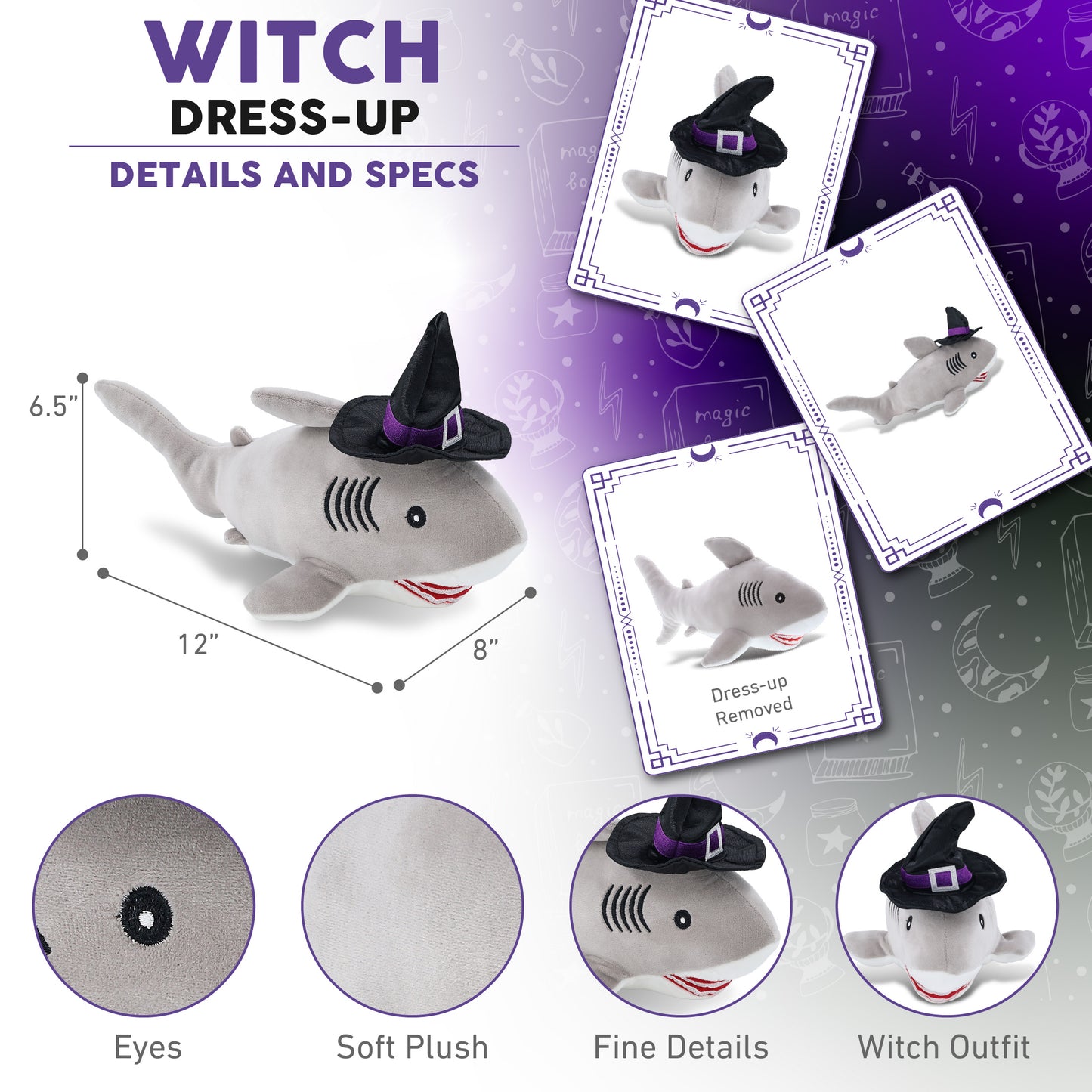 BABY SOFT PLUSH - GREY SHARK WITH WITCH DRESS UP