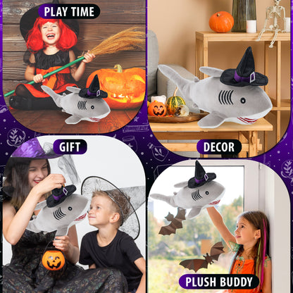 BABY SOFT PLUSH - GREY SHARK WITH WITCH DRESS UP