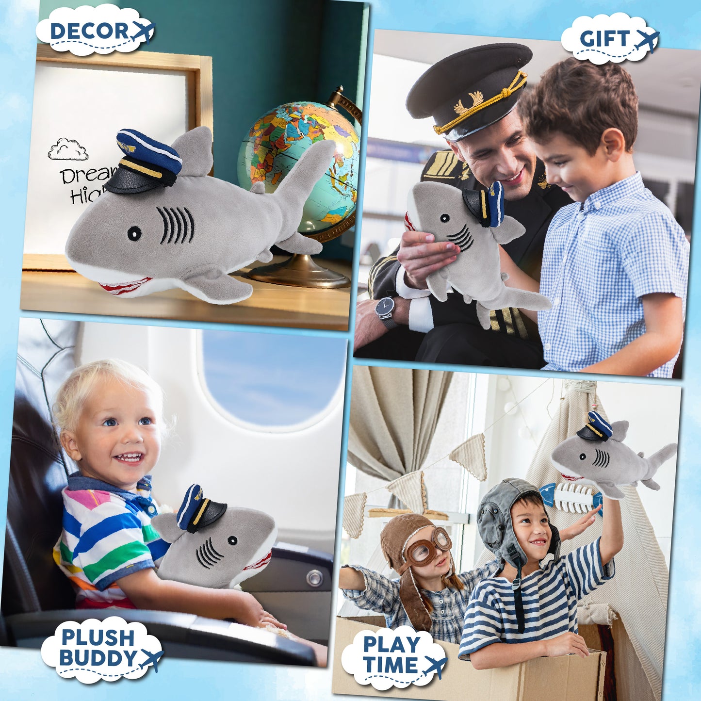 BABY SOFT PLUSH - GREY SHARK WITH PILOT DRESS UP