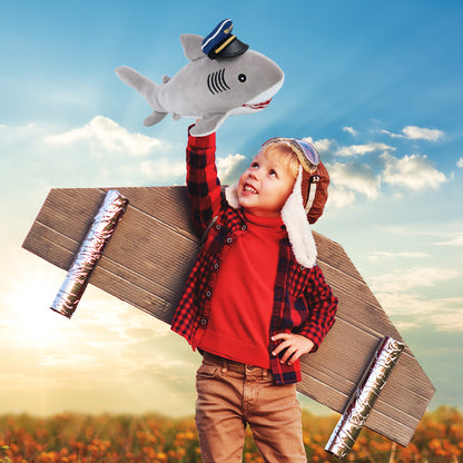 BABY SOFT PLUSH - GREY SHARK WITH PILOT DRESS UP