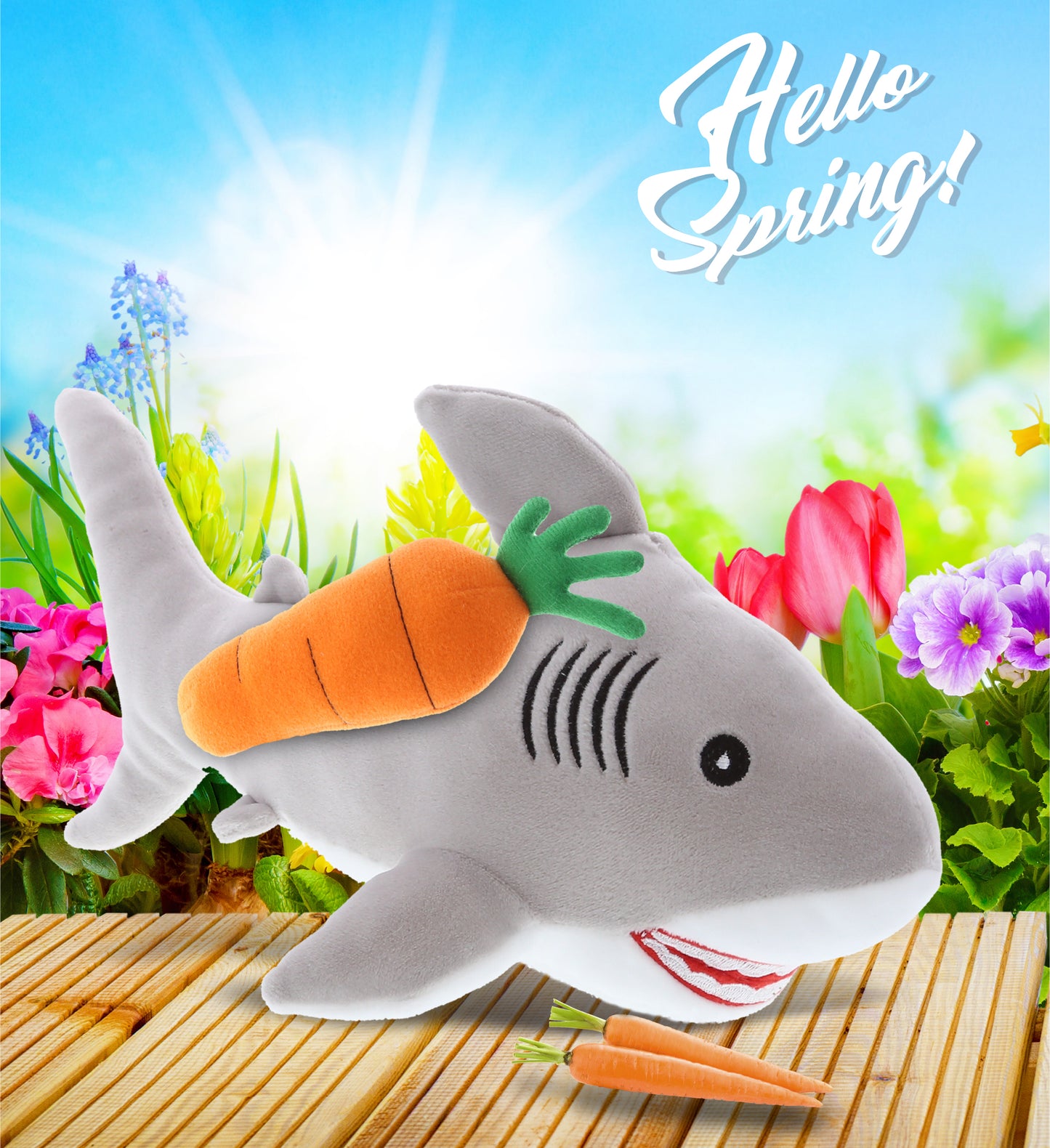 DolliBu Happy Easter Baby Soft Plush Grey Shark with Carrot Plush - 6.5 Inches
