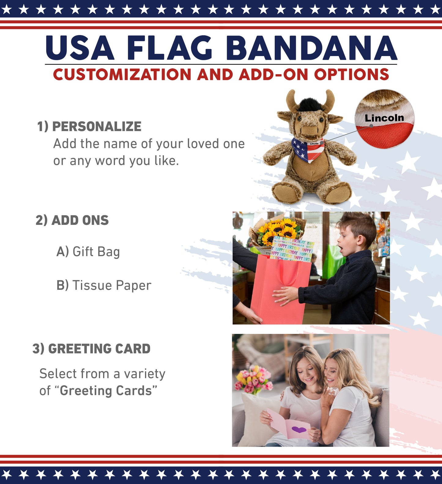 SUPER SOFT PLUSH - SITTING BUFFALO WITH USA FLAG BANDANA