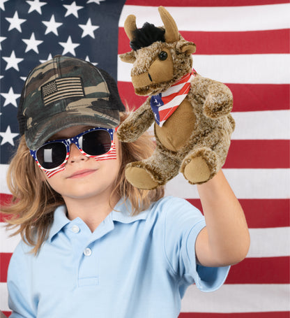 SUPER SOFT PLUSH - SITTING BUFFALO WITH USA FLAG BANDANA