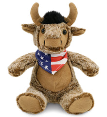 SUPER SOFT PLUSH - SITTING BUFFALO WITH USA FLAG BANDANA
