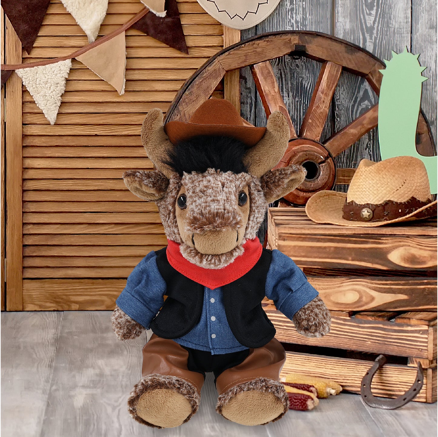 SUPER SOFT PLUSH - SITTING BUFFALO COWBOY DRESS UP