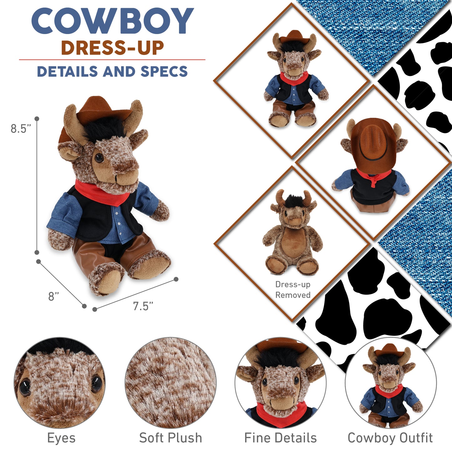 SUPER SOFT PLUSH - SITTING BUFFALO COWBOY DRESS UP
