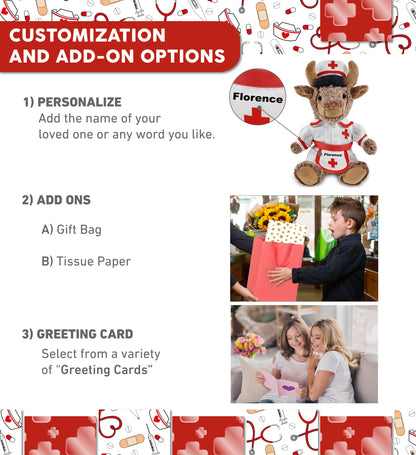 SUPER SOFT PLUSH - SITTING BUFFALO With NURSE Dress-Up