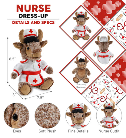 SUPER SOFT PLUSH - SITTING BUFFALO With NURSE Dress-Up