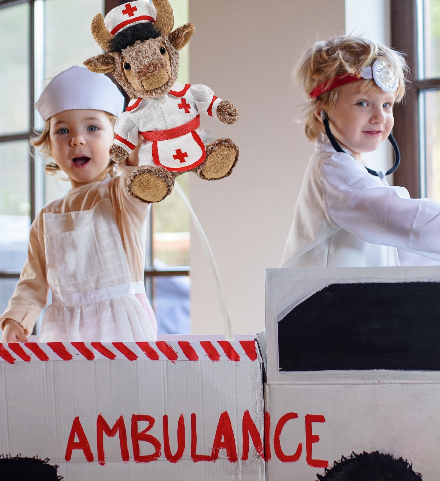 SUPER SOFT PLUSH - SITTING BUFFALO With NURSE Dress-Up