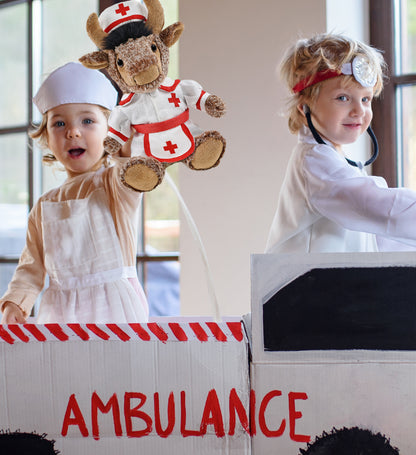 SUPER SOFT PLUSH - SITTING BUFFALO With NURSE Dress-Up