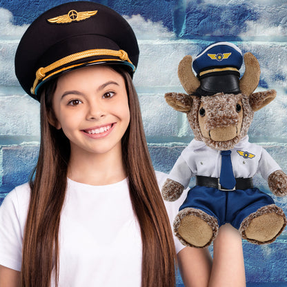 SUPER SOFT PLUSH - SITTING BUFFALO WITH PILOT DRESS UP