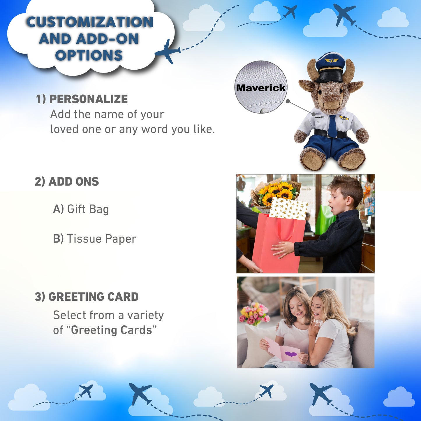 SUPER SOFT PLUSH - SITTING BUFFALO WITH PILOT DRESS UP