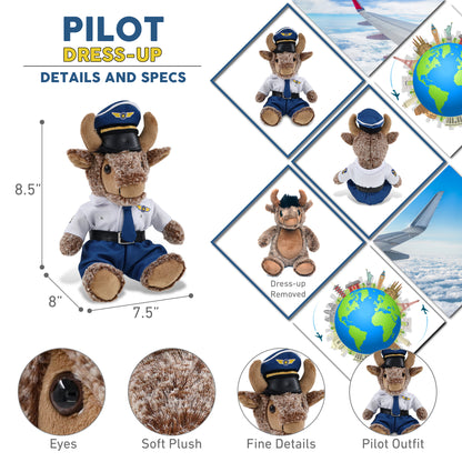 SUPER SOFT PLUSH - SITTING BUFFALO WITH PILOT DRESS UP