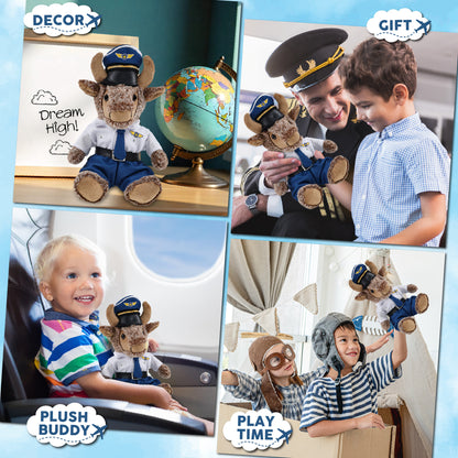 SUPER SOFT PLUSH - SITTING BUFFALO WITH PILOT DRESS UP