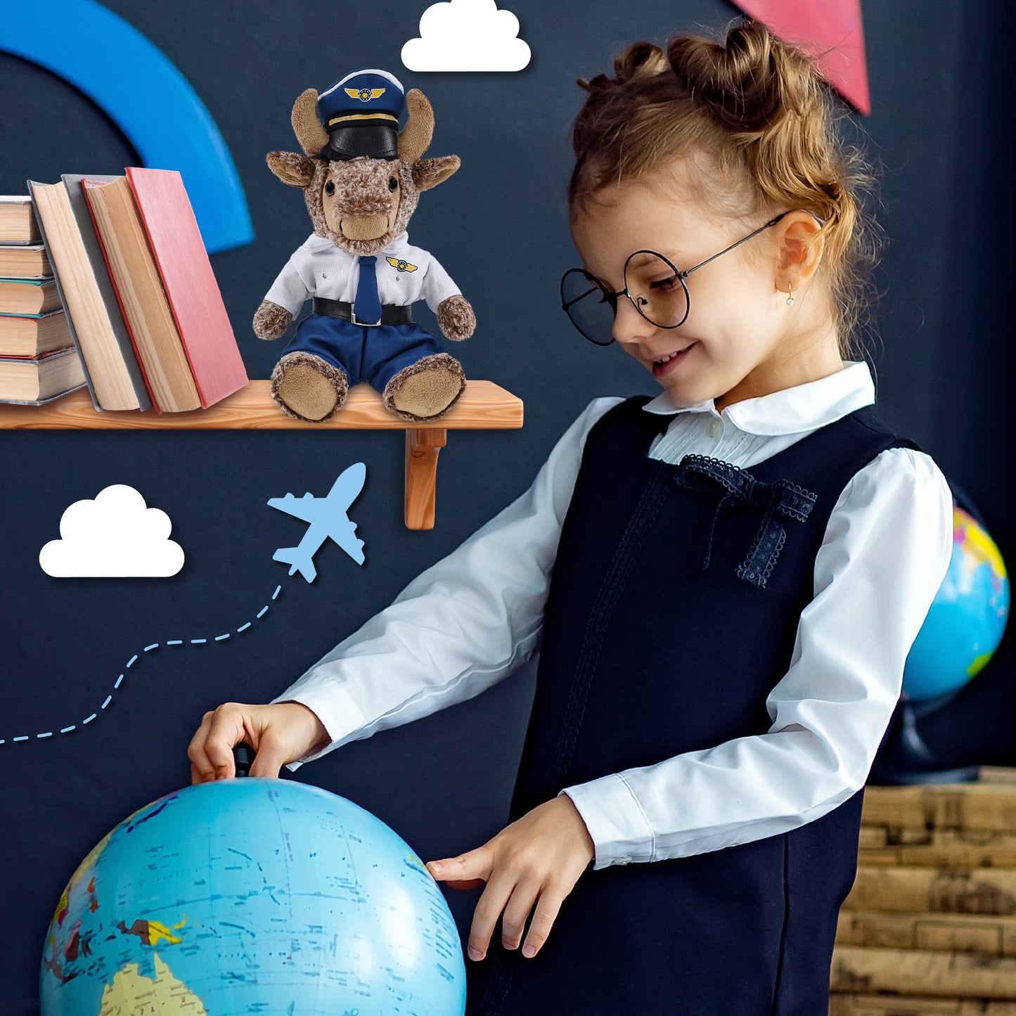 SUPER SOFT PLUSH - SITTING BUFFALO WITH PILOT DRESS UP