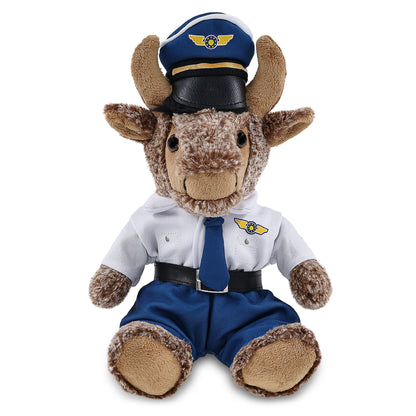 SUPER SOFT PLUSH - SITTING BUFFALO WITH PILOT DRESS UP