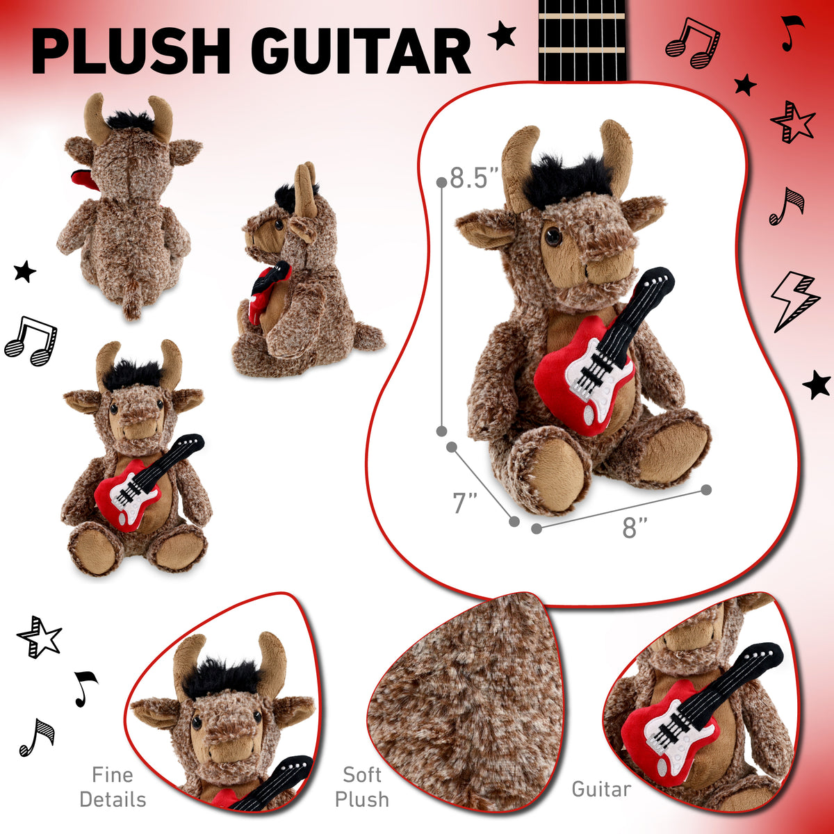 SUPER SOFT PLUSH - SITTING BUFFALO WITH GUITAR ADD ON
