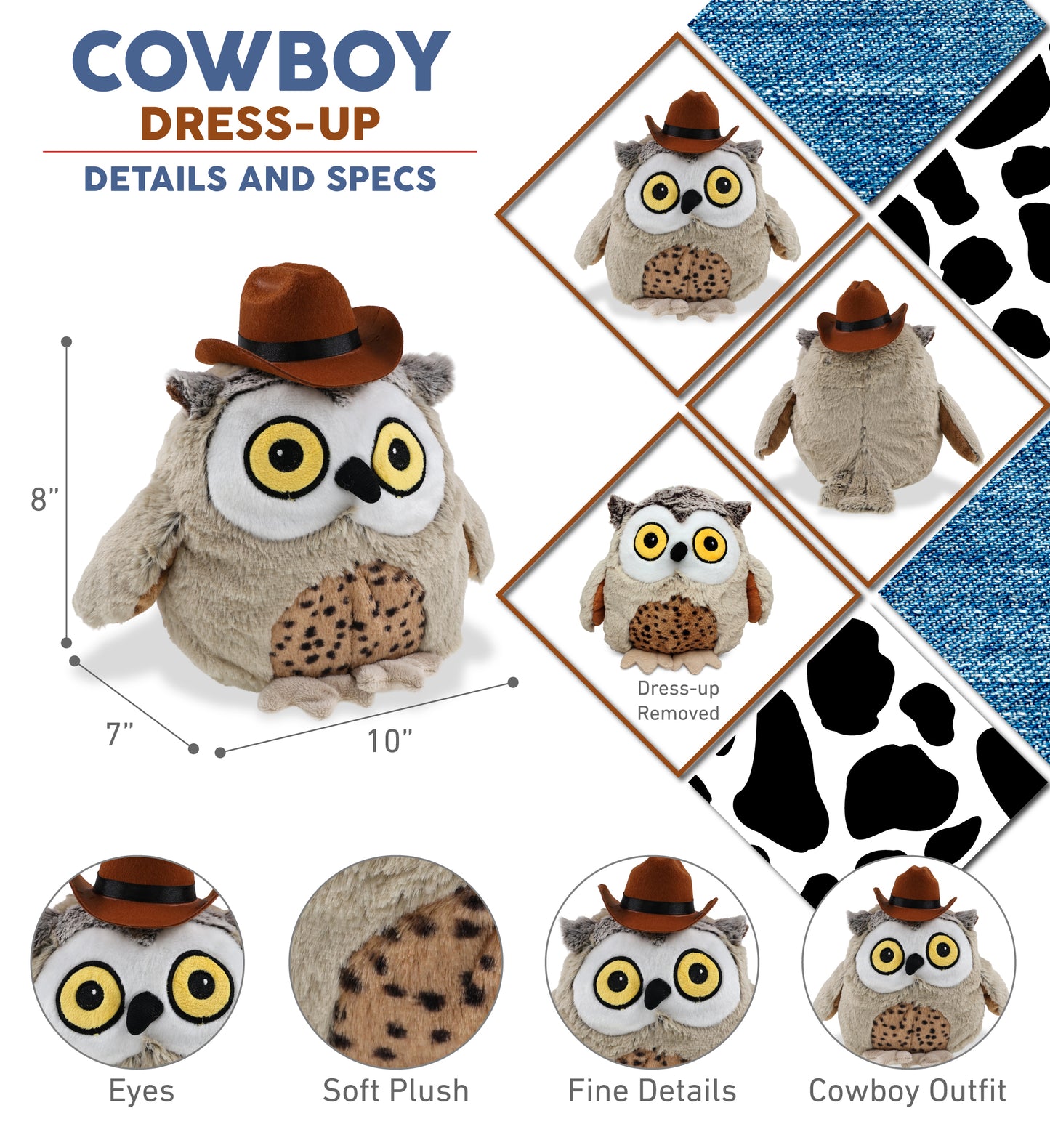SUPER SOFT PLUSH - FAT BROWN OWL With COWBOY Dress Up