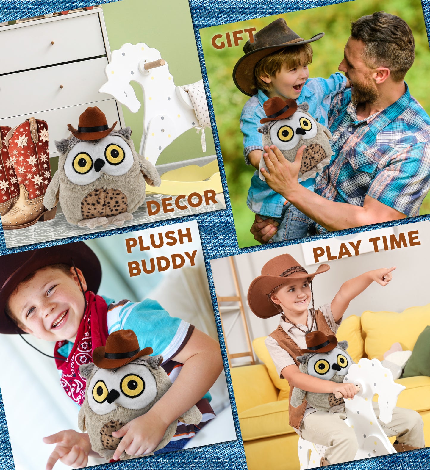 SUPER SOFT PLUSH - FAT BROWN OWL With COWBOY Dress Up
