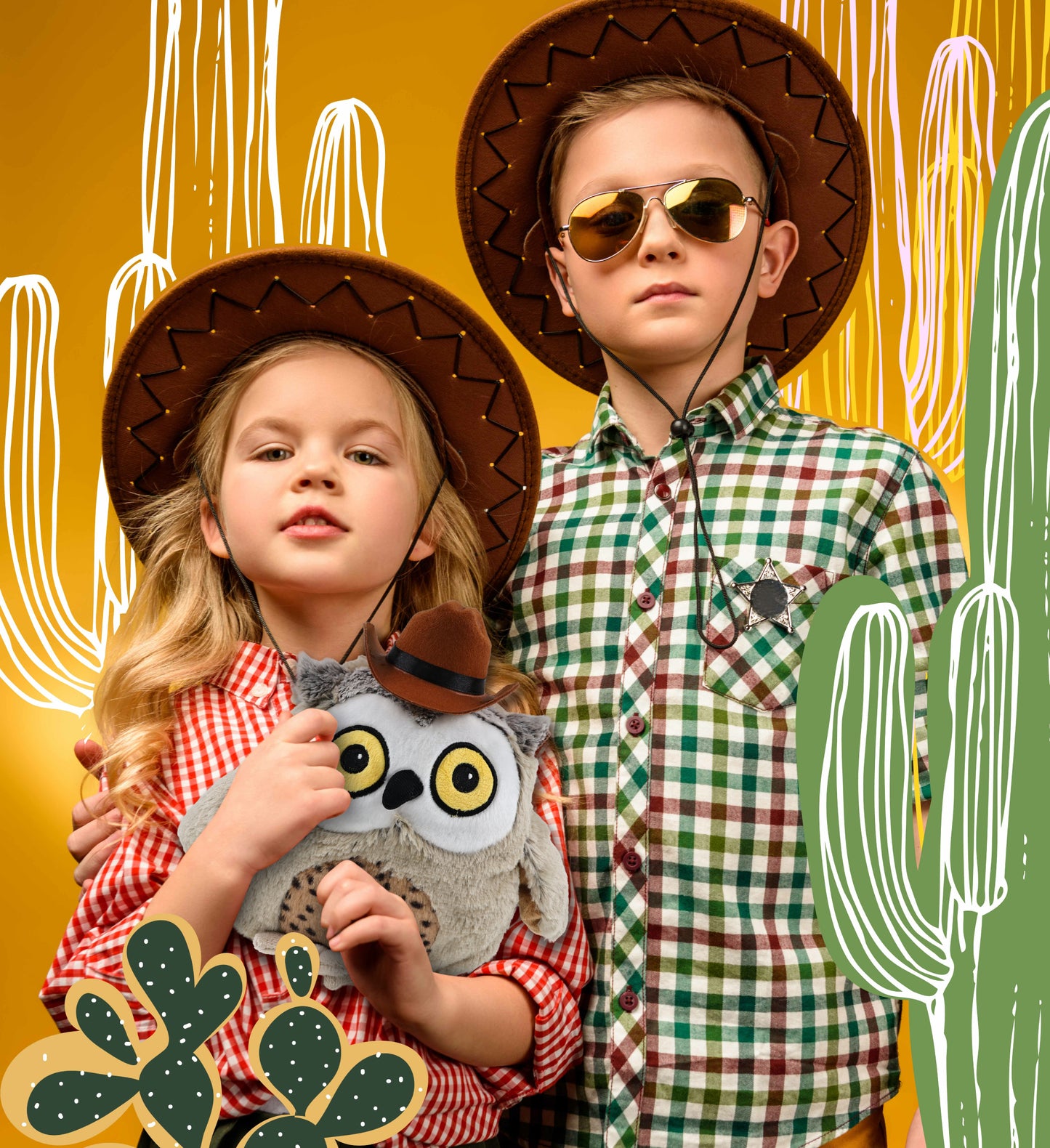 SUPER SOFT PLUSH - FAT BROWN OWL With COWBOY Dress Up