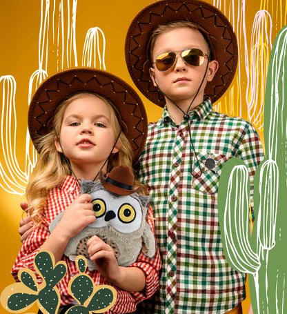 SUPER SOFT PLUSH - FAT BROWN OWL With COWBOY Dress Up