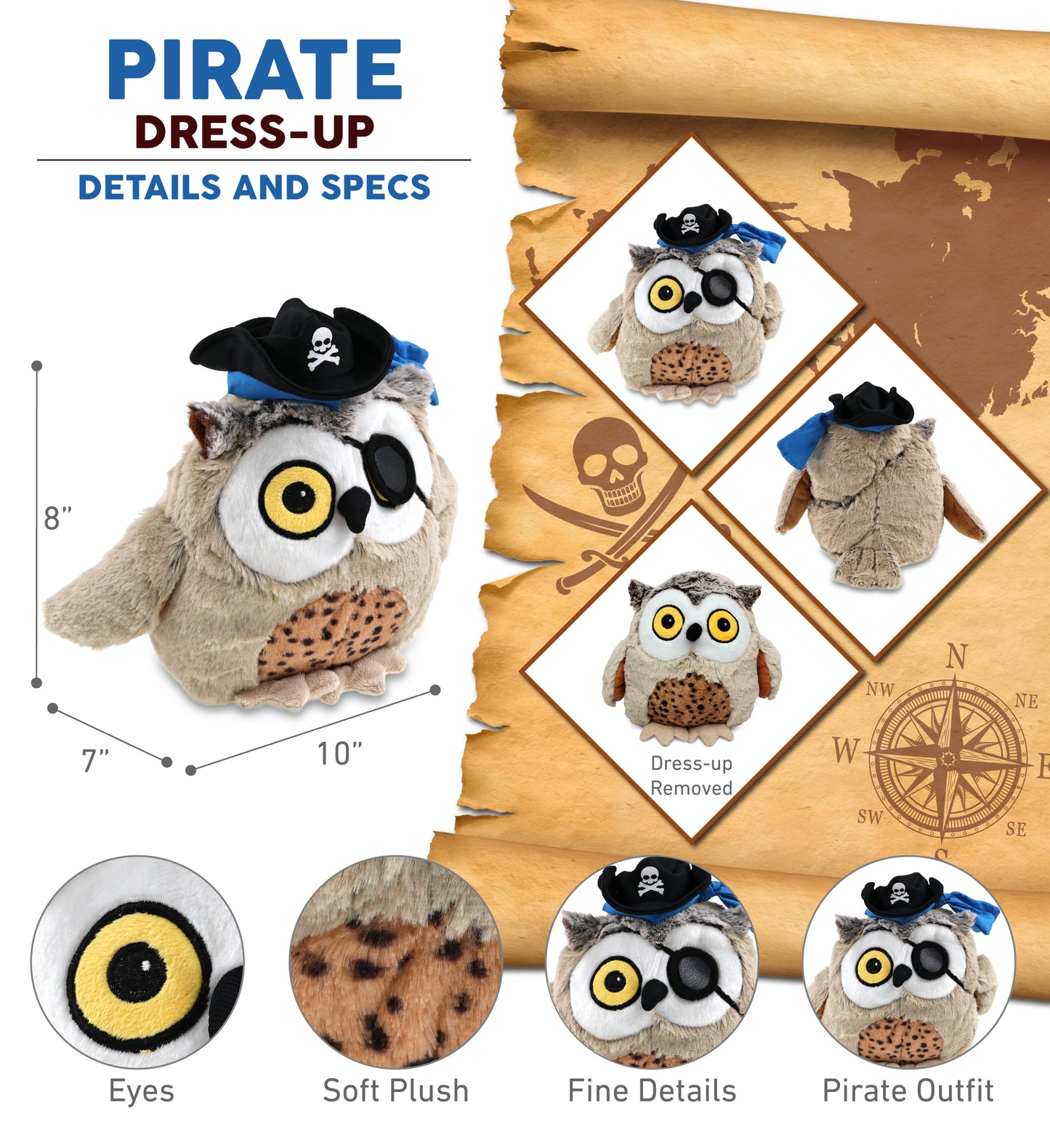 SUPER SOFT PLUSH - FAT BROWN OWL PIRATE DRESS UP