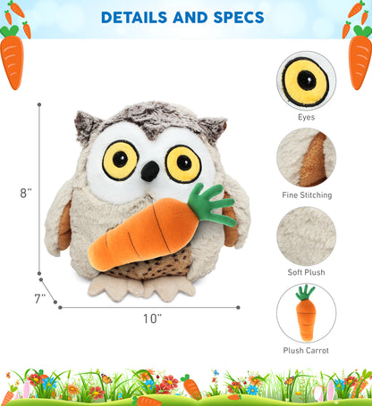 DolliBu Happy Easter Super Soft Plush Fat Brown Owl with Carrot Plush - 8 Inch