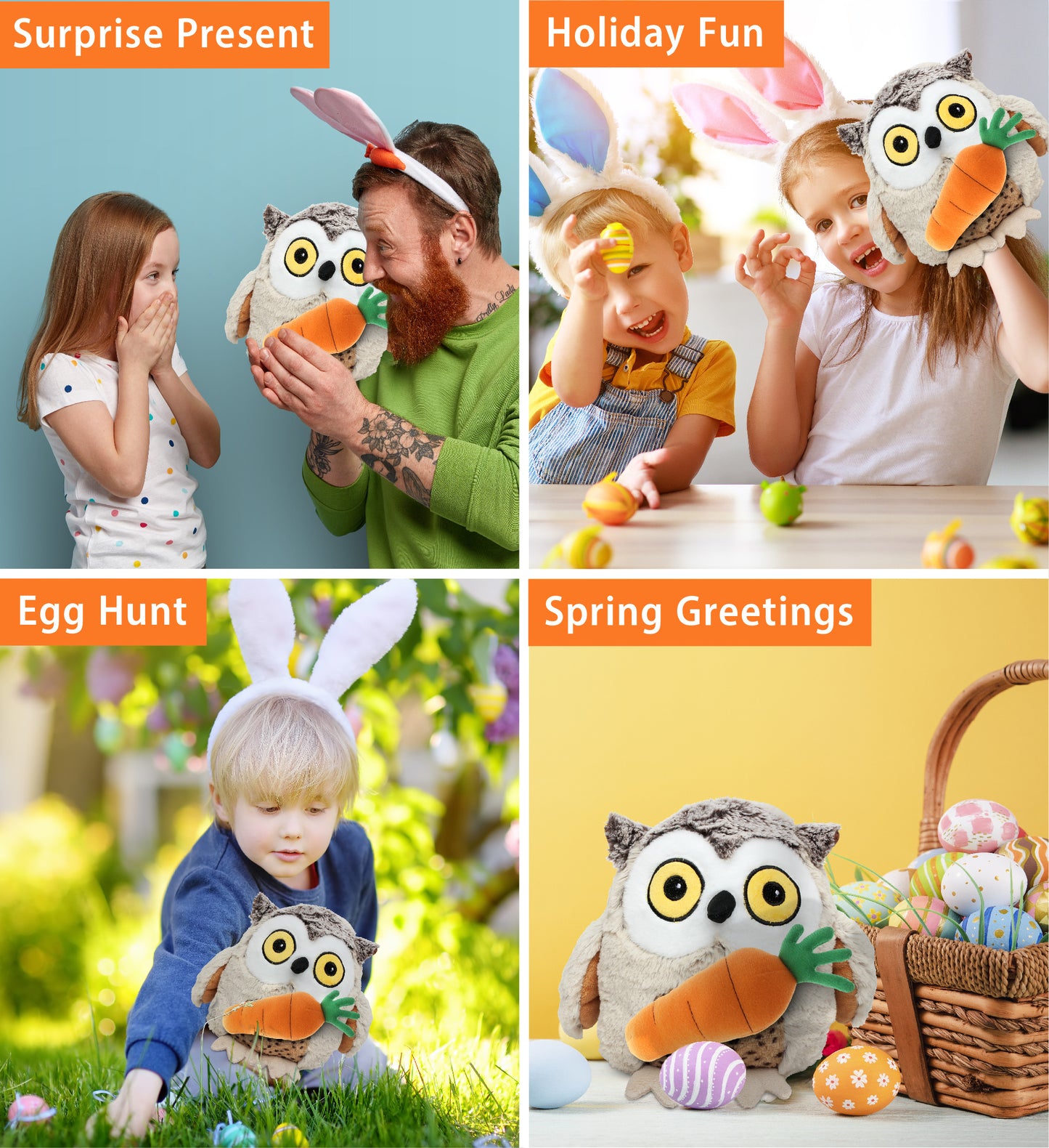 DolliBu Happy Easter Super Soft Plush Fat Brown Owl with Carrot Plush - 8 Inch