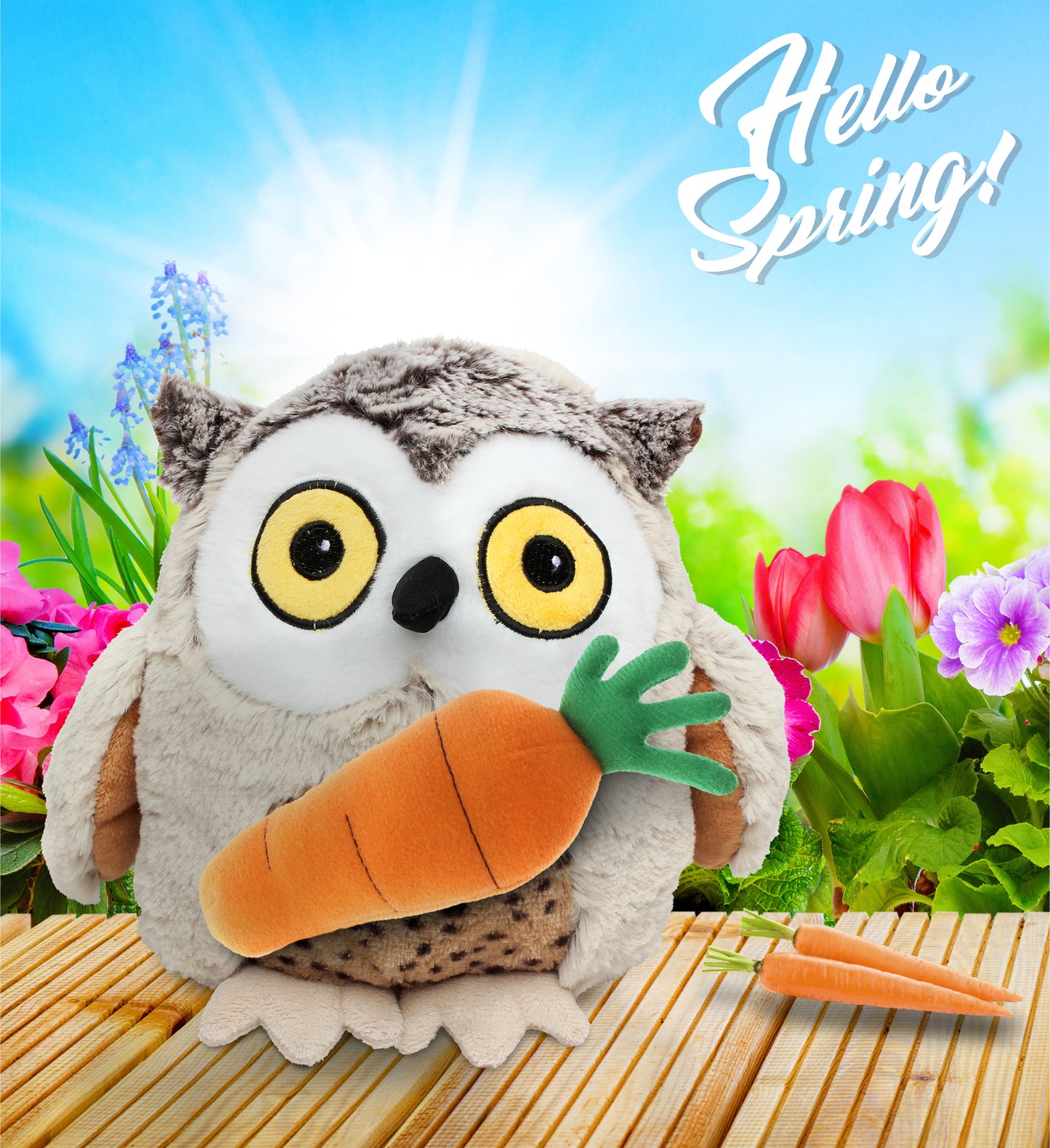 DolliBu Happy Easter Super Soft Plush Fat Brown Owl with Carrot Plush - 8 Inch