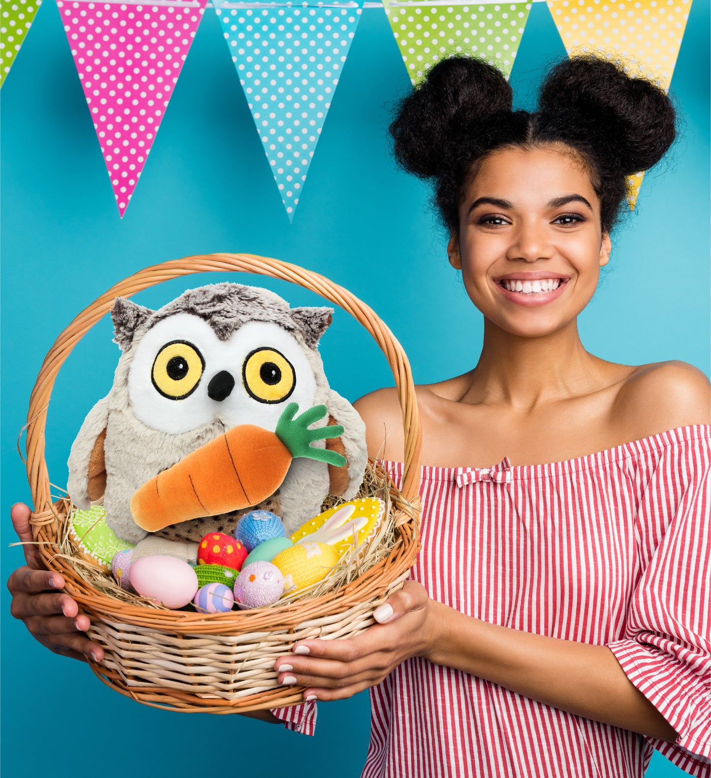 DolliBu Happy Easter Super Soft Plush Fat Brown Owl with Carrot Plush - 8 Inch