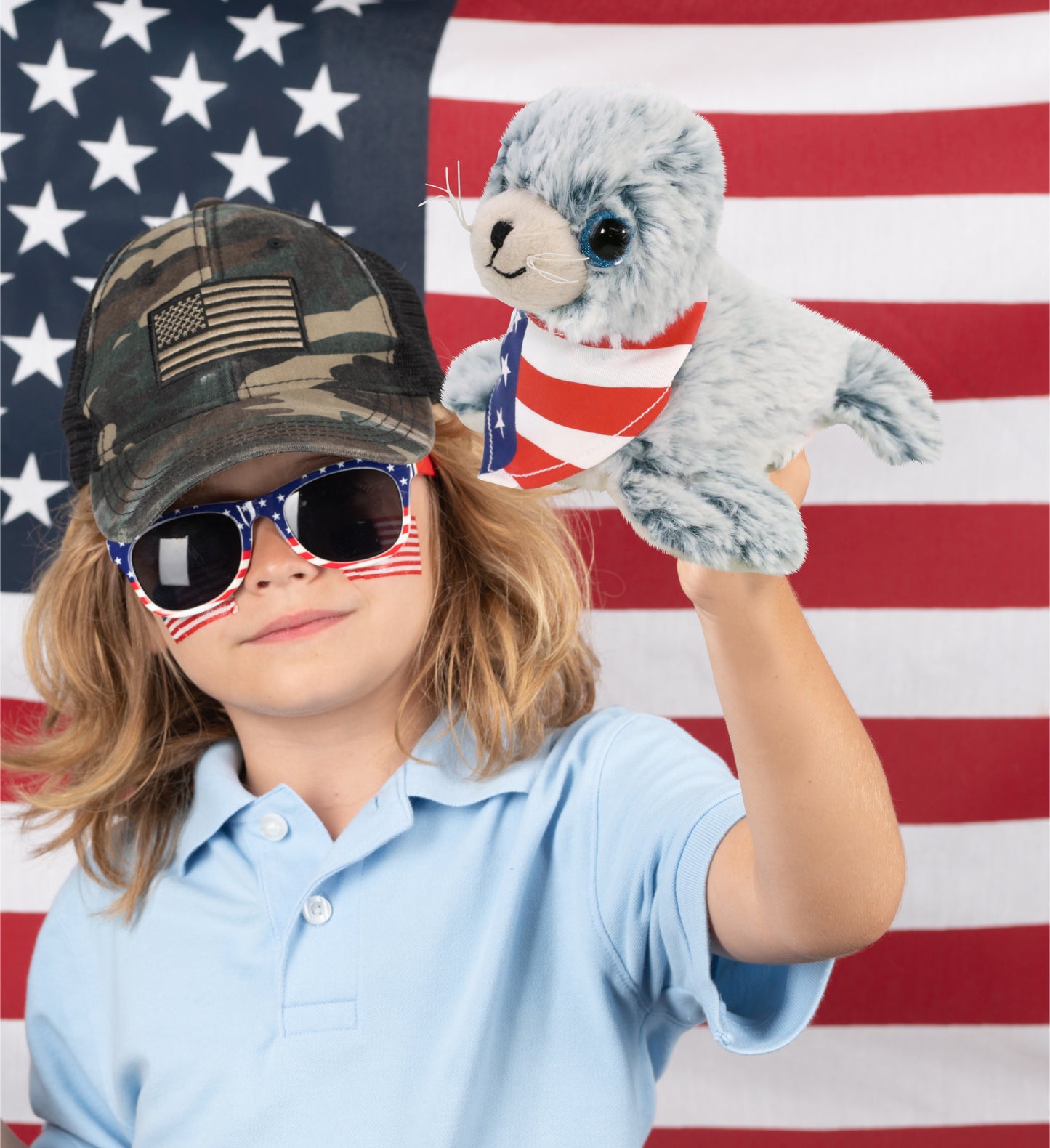 SUPER SOFT PLUSH - SEA LION WITH USA FLAG BANDANA