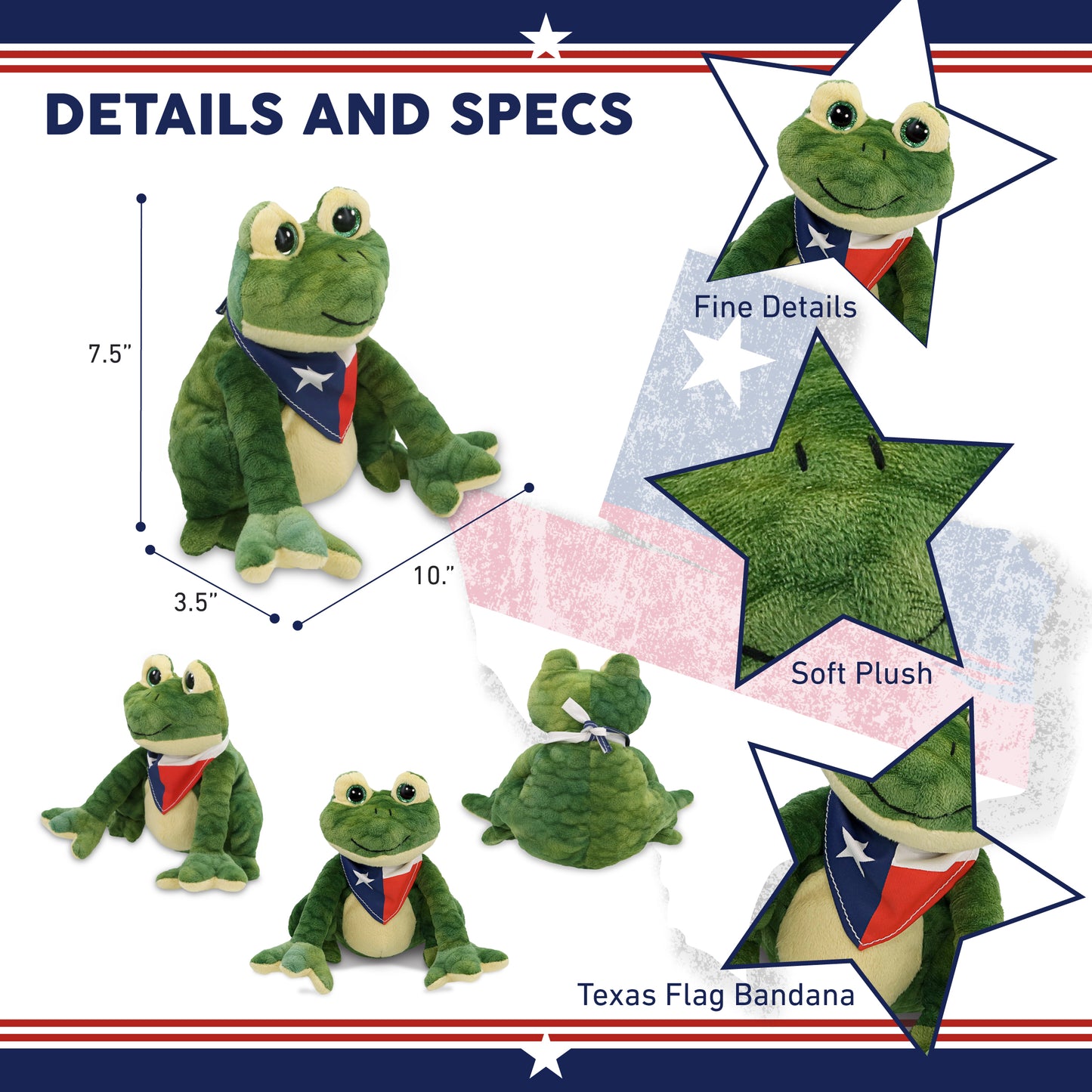 SUPER SOFT PLUSH - SQUAT FROG WITH TEXAS FLAG BANDANA