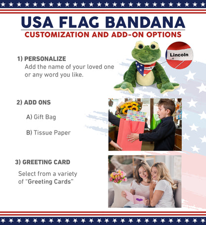 SUPER SOFT PLUSH - SQUAT FROG WITH USA FLAG BANDANA