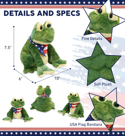 SUPER SOFT PLUSH - SQUAT FROG WITH USA FLAG BANDANA