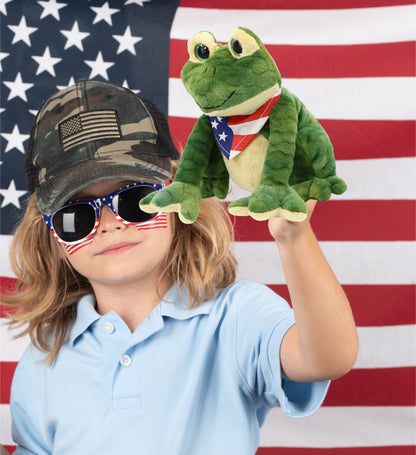 SUPER SOFT PLUSH - SQUAT FROG WITH USA FLAG BANDANA