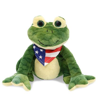 SUPER SOFT PLUSH - SQUAT FROG WITH USA FLAG BANDANA