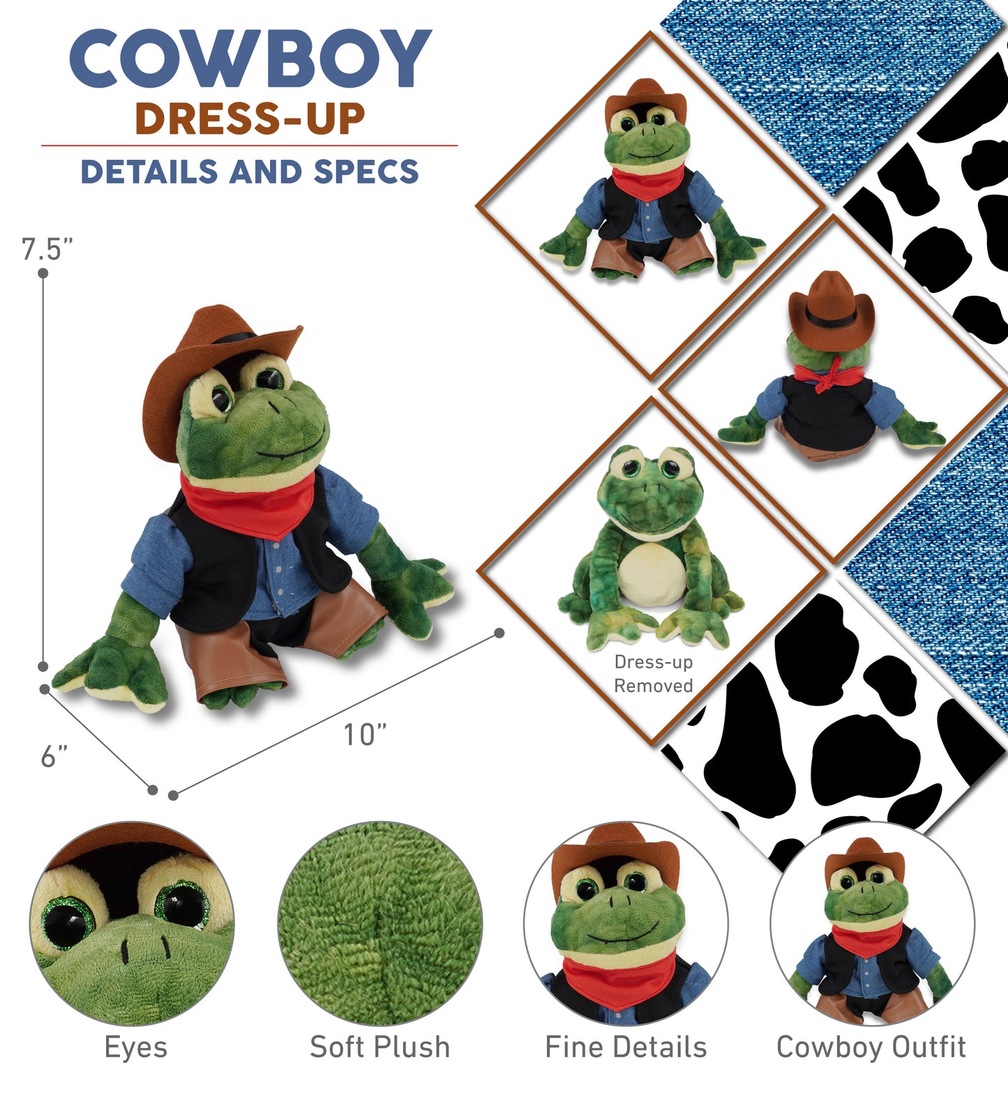 SUPER SOFT PLUSH - SQUAT FROG COWBOY DRESS UP