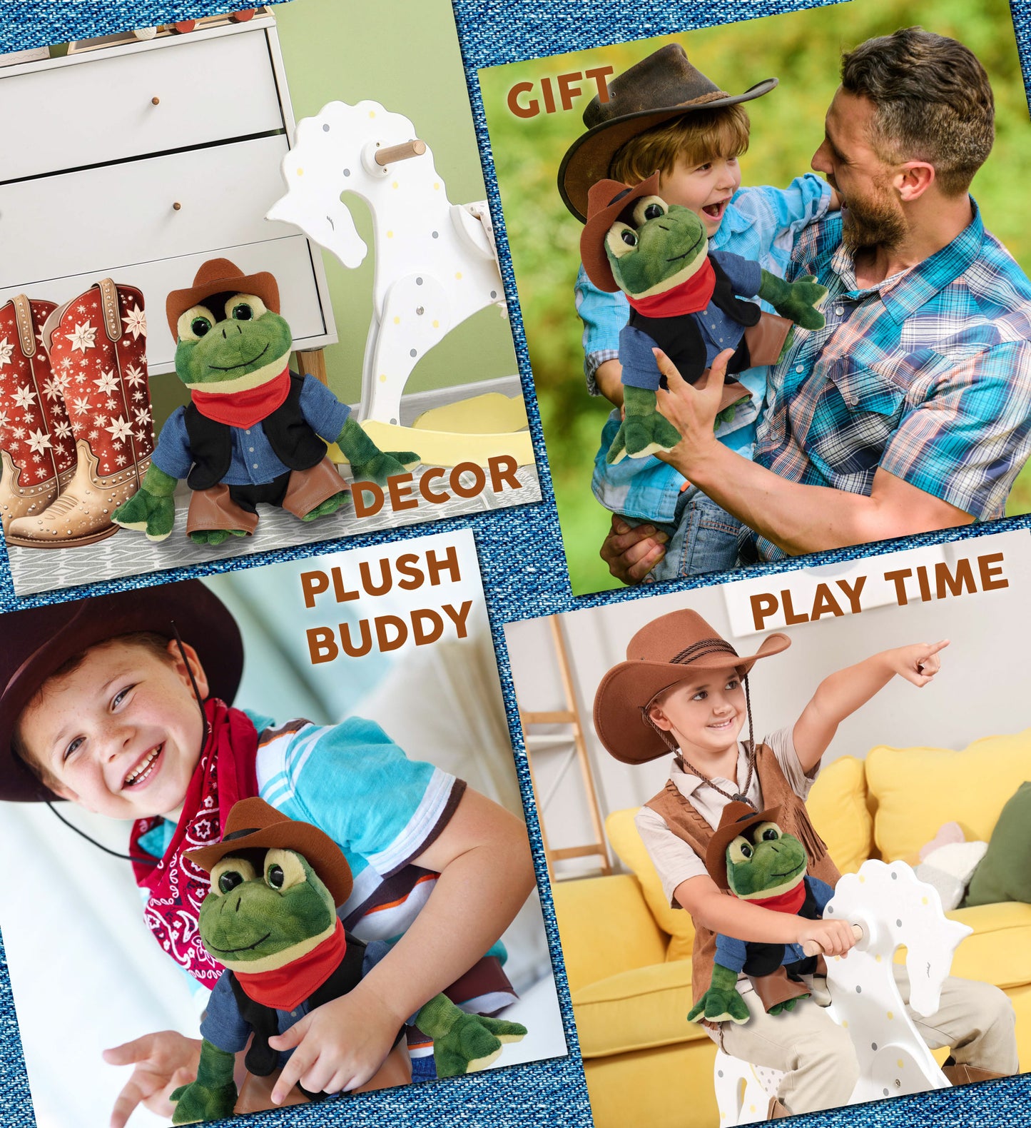SUPER SOFT PLUSH - SQUAT FROG COWBOY DRESS UP