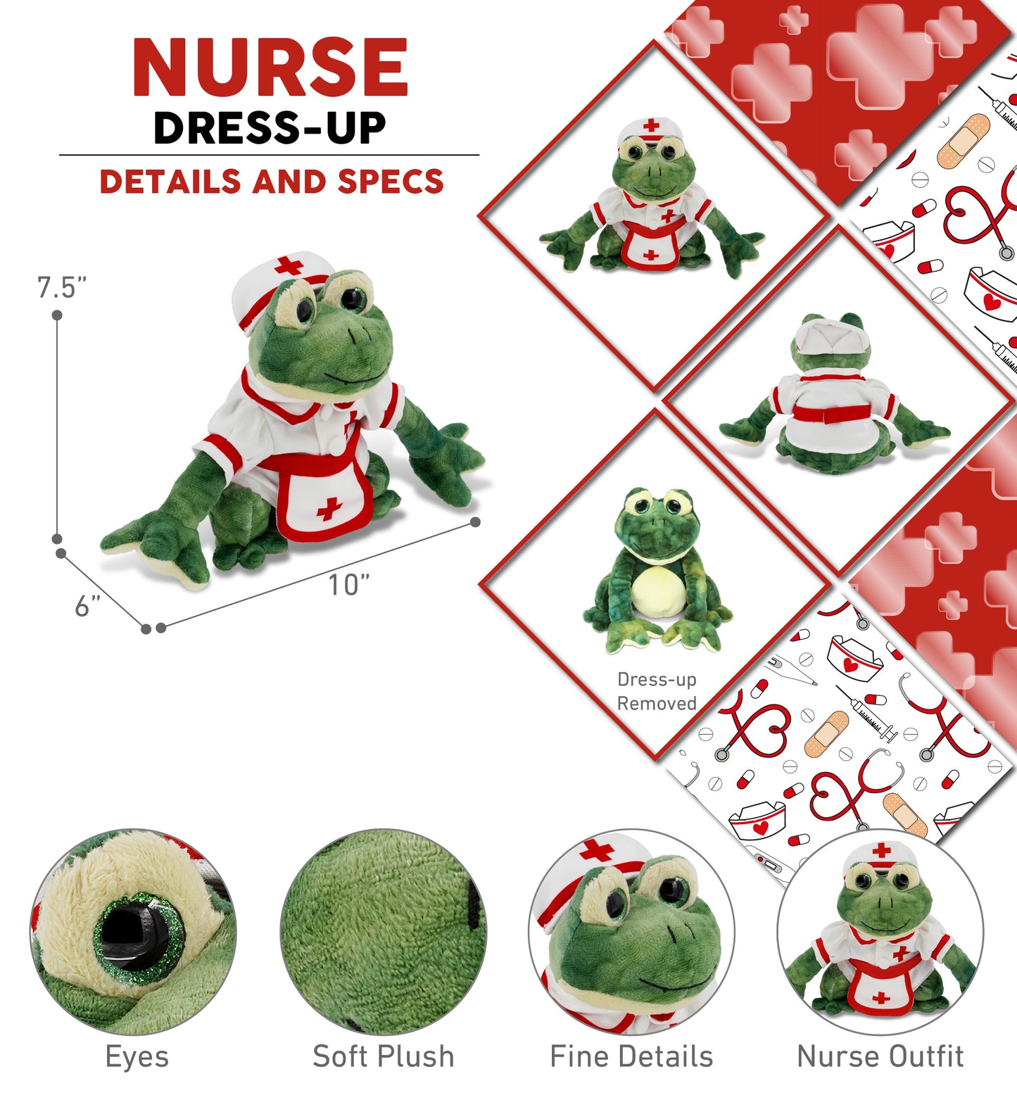 SUPER SOFT PLUSH - SQUAT FROG NURSE DRESS UP