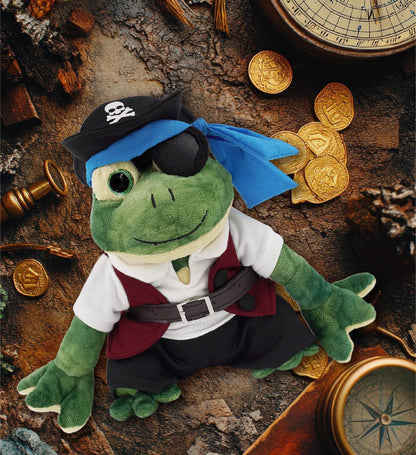 SUPER SOFT PLUSH - SQUAT FROG WITH PIRATE DRESS UP